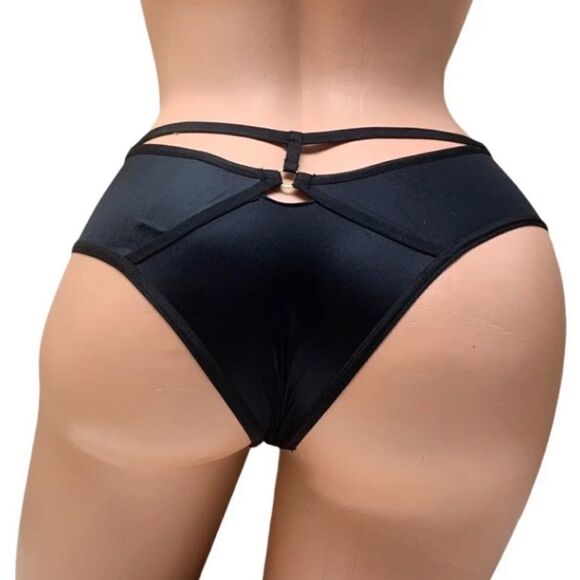 Victorias Secret Very Sexy Satiny Strappy Cheeky panty Black Large - Picture 1 of 3